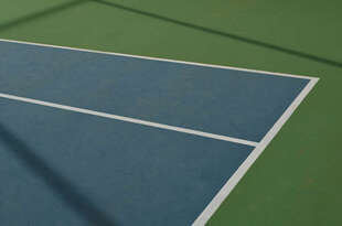 Part of tennis court in blue and green